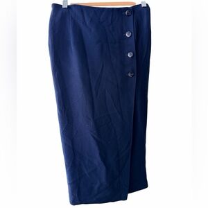 Vintage 90’S RALPH LAUREN Wool Navy Midi Skirt Button Up Cross Over Womens SZ XS